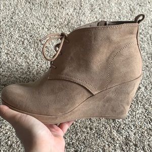 Tan suede wedges. Women’s size 7.5